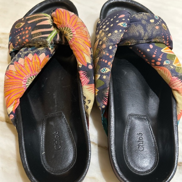 Chloé satin and leather floral slides - Picture 3 of 5